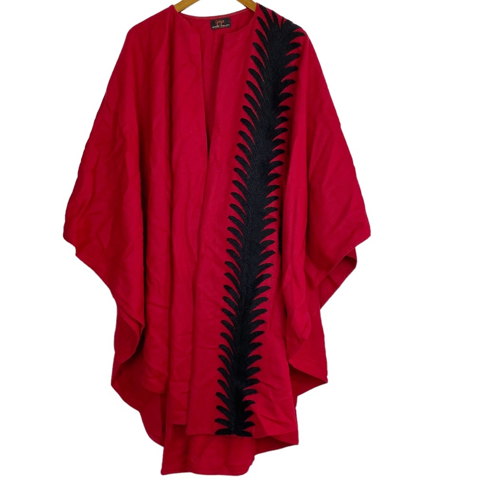 Olga Fisch Gogo Folklore Wool Embroidered Cape Poncho